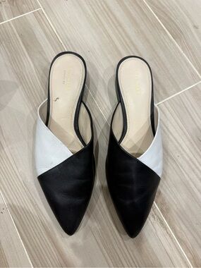 Cole Haan Black & White Pointed Leather Crossover Mule